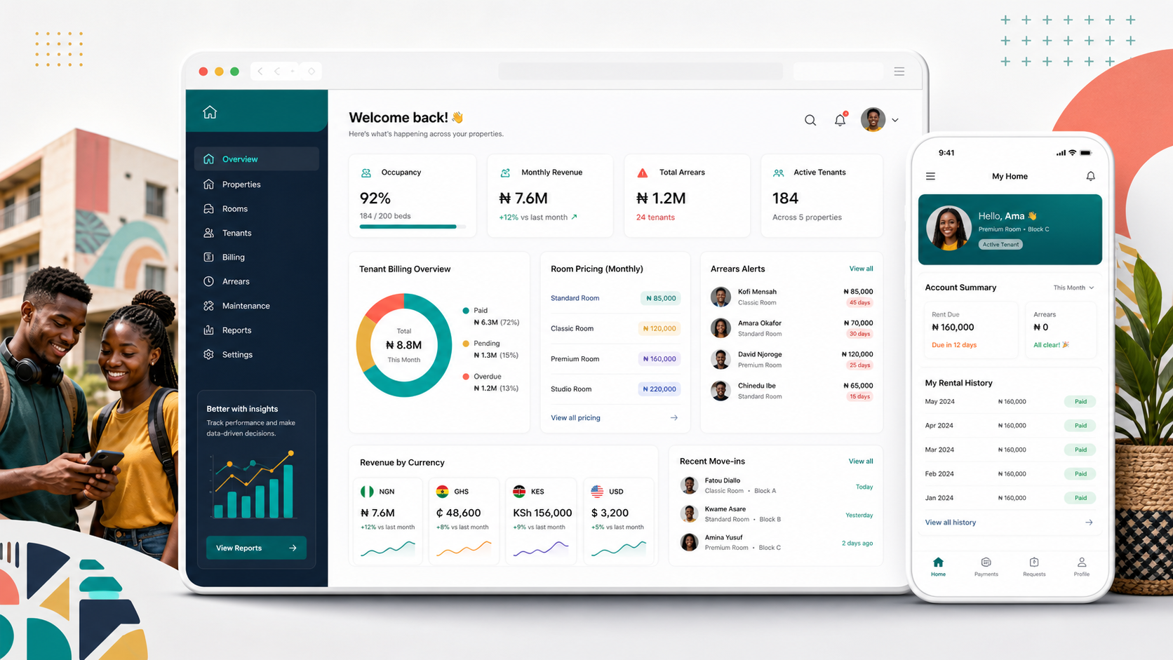 KampusPad dashboard interface for hostel owners and students